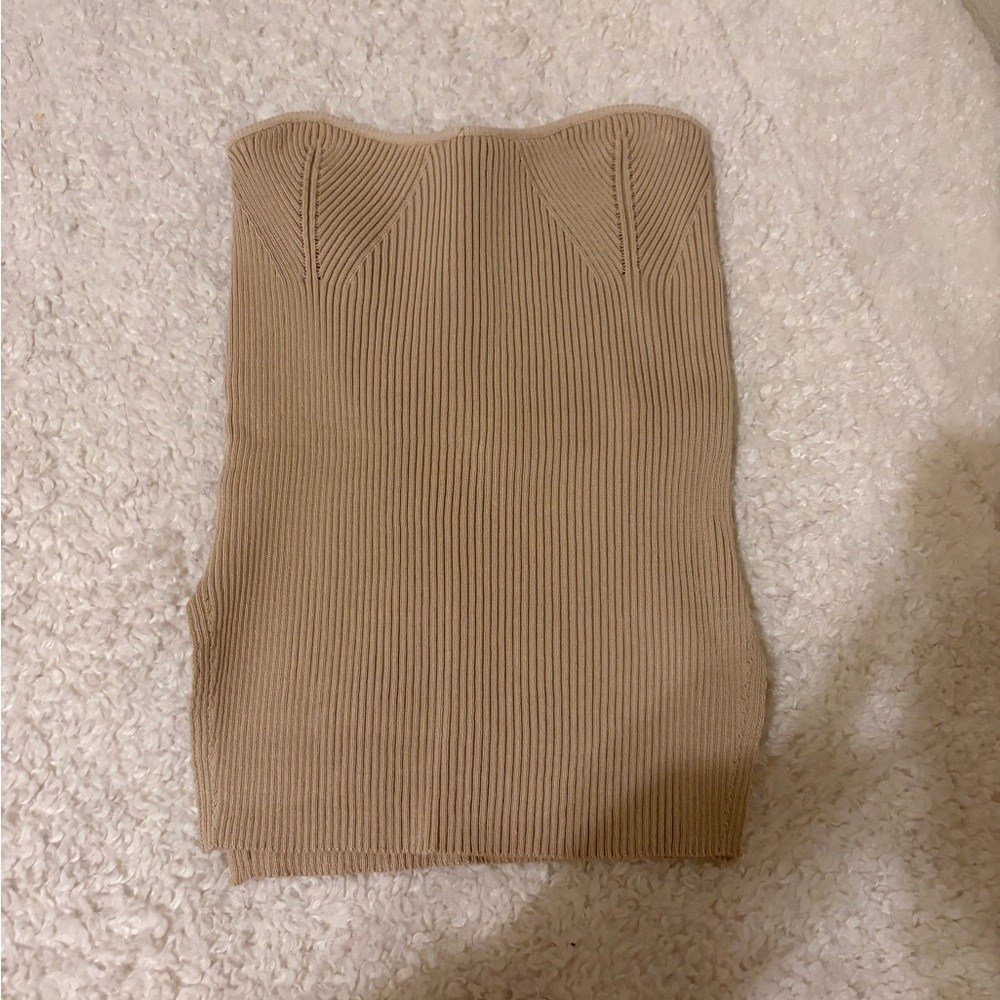 SHEIN Beige Ribbed Strapless Top